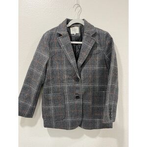 Grey orange tweed plaid blazer jacket with padded lining